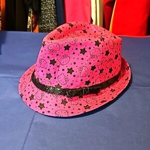 Hello Kitty by Sanrio Pink Black Sequin Fedora Hat EUC